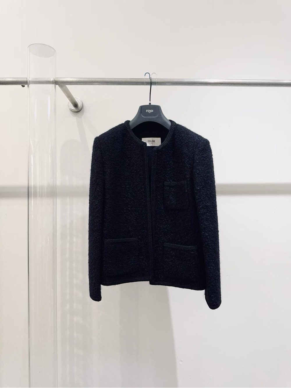 Celine Black Bouclé Collarless Jacket